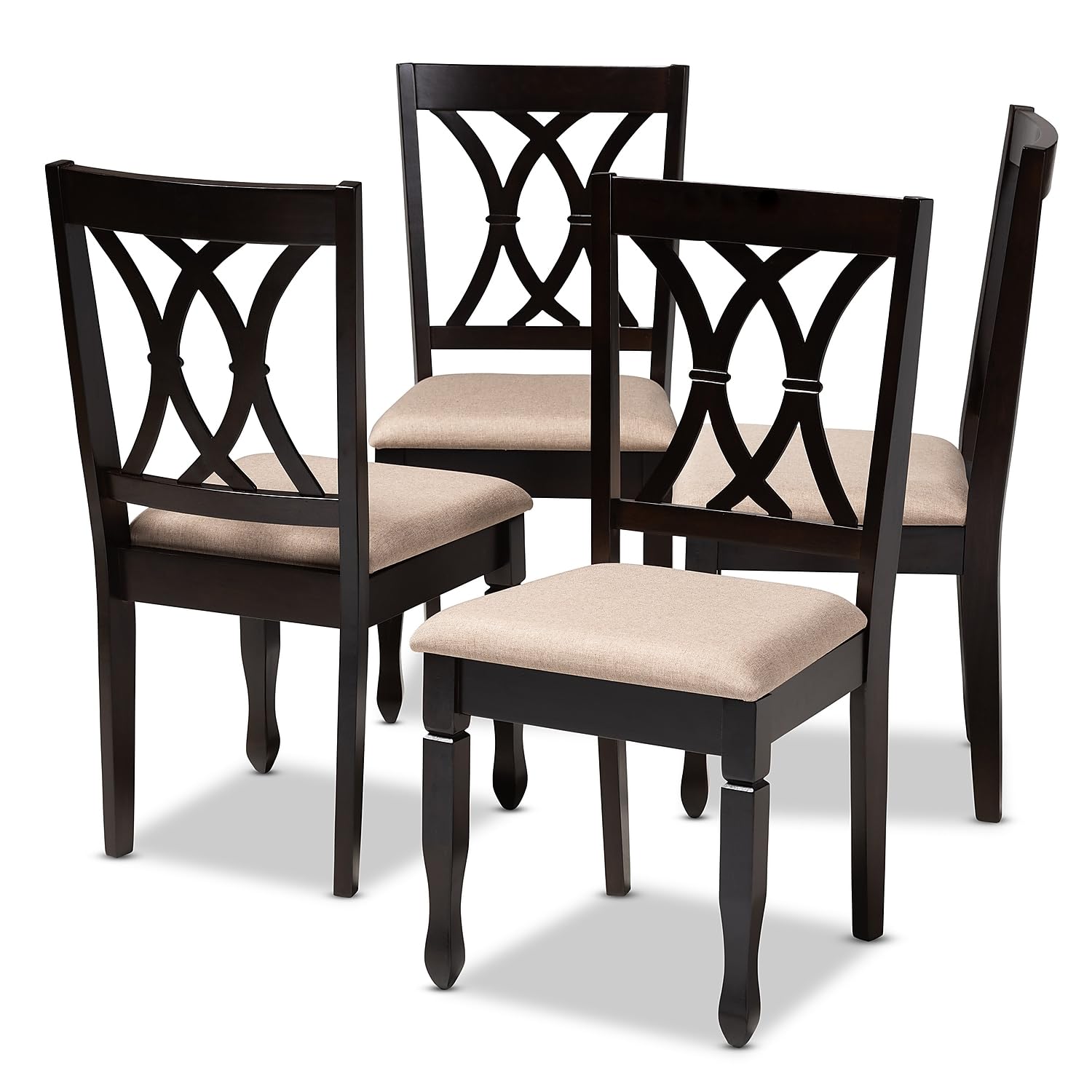 Baxton Studio Reneau Contemporary Fabric Dining Chair, Sand Brown and Espresso, 4/Pack (153-4P-9403-HiT)